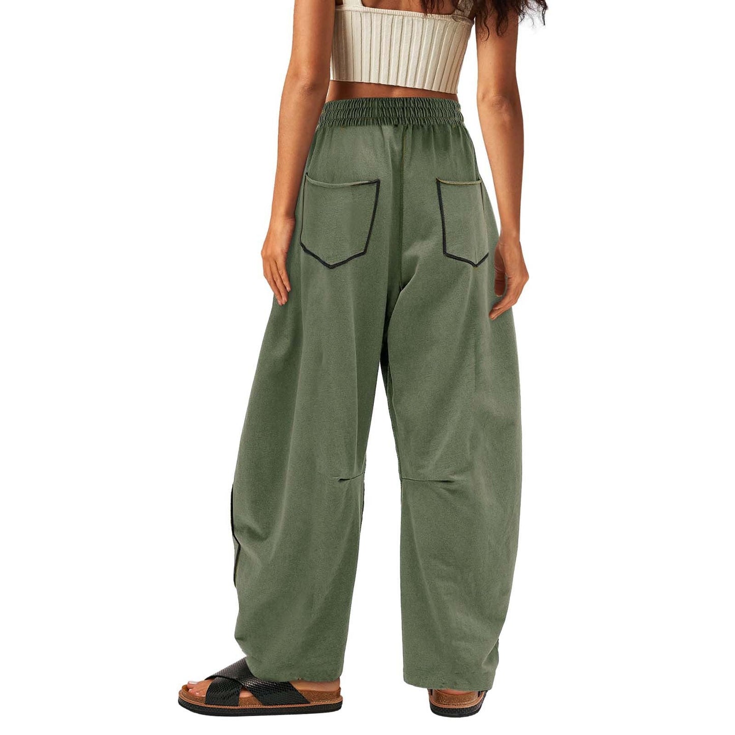 Simple Drawstring Mid-Waist Causal Pants