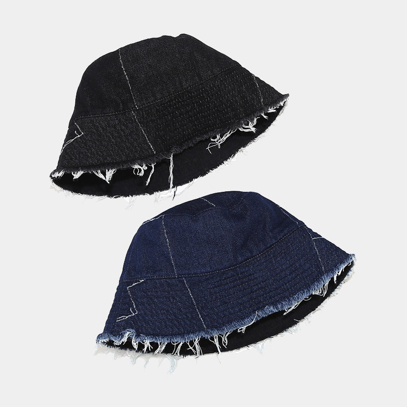 Vintage Irregular Splicing Denim Reversible Bucket Hat
