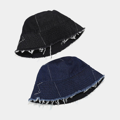 Vintage Irregular Splicing Denim Reversible Bucket Hat