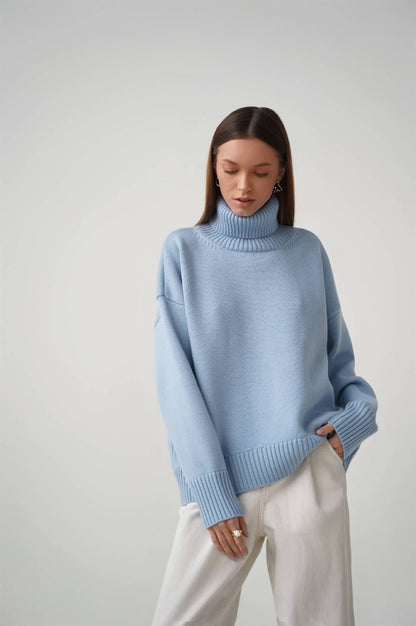 High Collar Loose Solid Color Sweater
