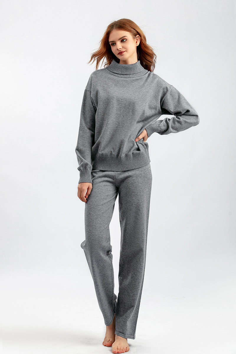 2+Solid Color High Collar Knit Sets