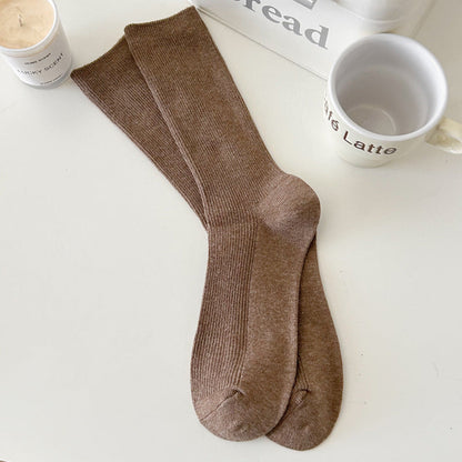 Solid Color Ribbed Simple Socks