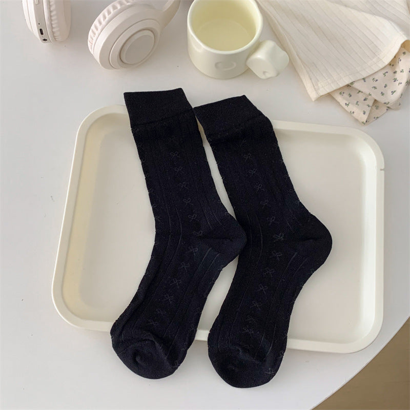 Solid Color Bow Hollow Mesh Thin Socks