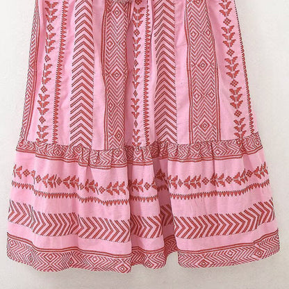 Color Block Embroider String Midi Dresses