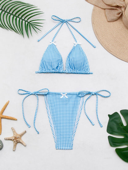 Cute Floral Gingham Bikini Swimwear