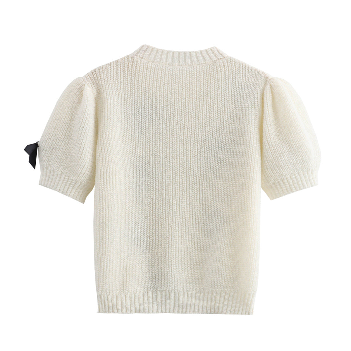 Elegant Crew Neck Bow Decor Sweater Top