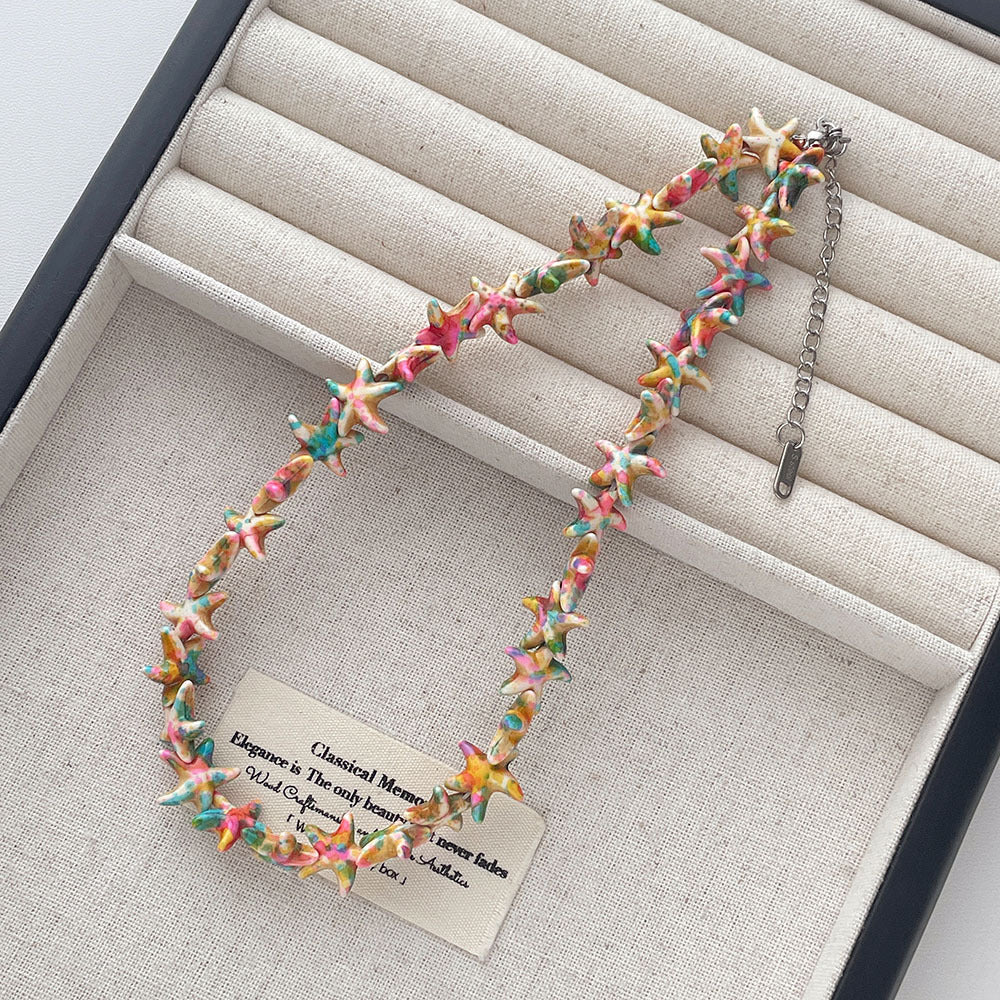 Vintage Turquoise Starfish Beaded Choker Necklace