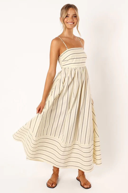 Striped Color Block Backless Spaghetti Dress