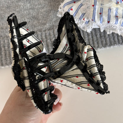 Striped Heart Print Bow Knot Hair Claw