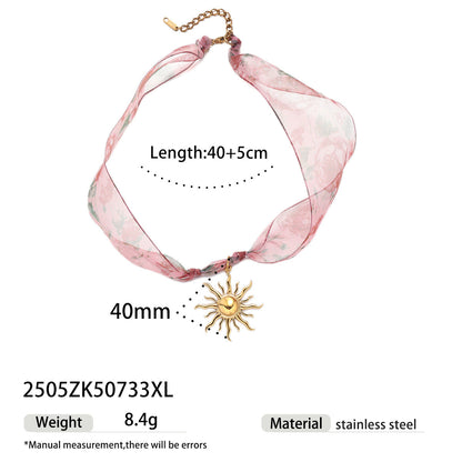 Gold Shell Pendant Colorful Scarf Necklace