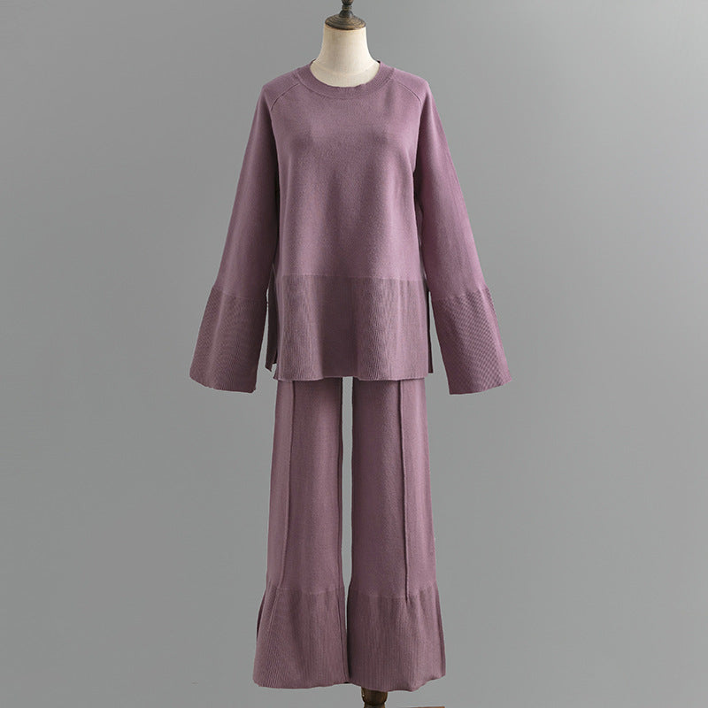 2+ Round Neck Side Split Knit Sets