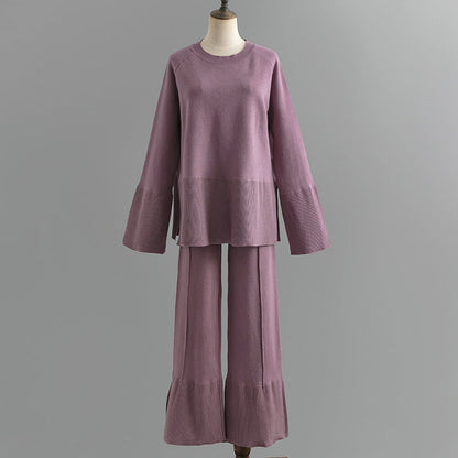 2+ Round Neck Side Split Knit Sets