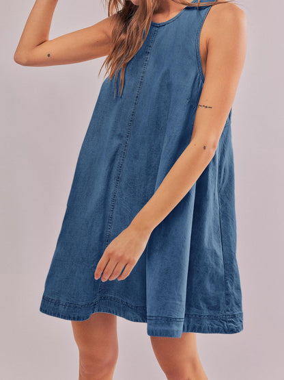 Denim Round Neck Sleeveless Mini Dress