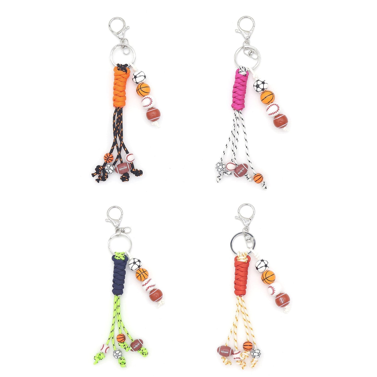 Colorful Sports Ball Beaded Tassel Rope Keychain