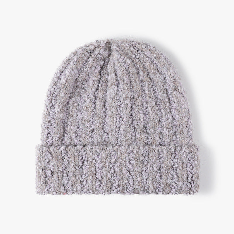 Simple Ribbed Knit Hat Padded Beanie