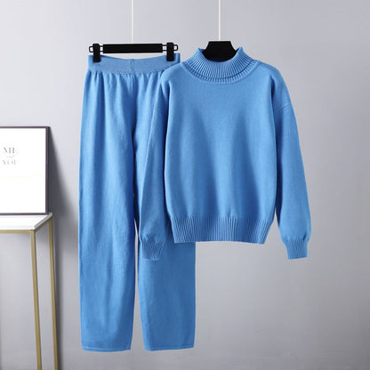 2+Solid Color High Collar Knit Sets
