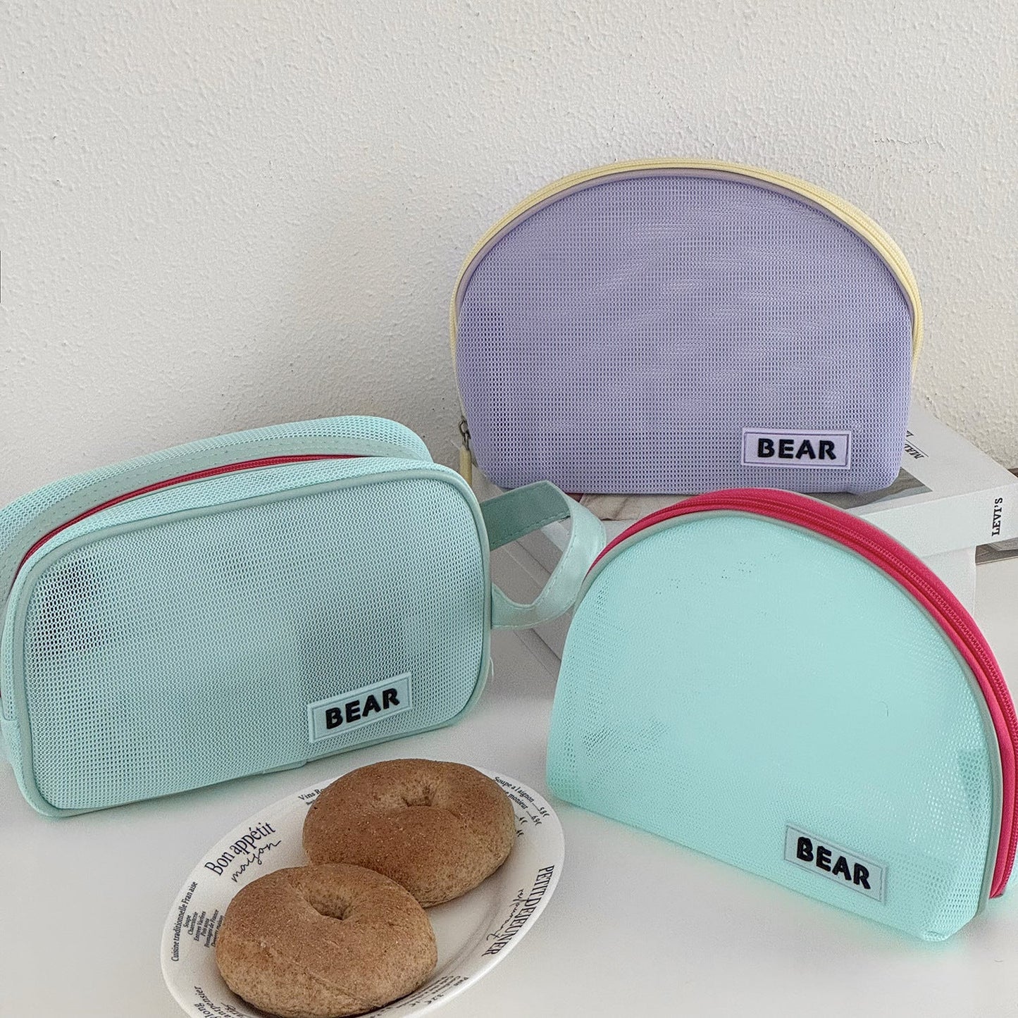 Half Moon Color Block Portable Make Up Bag