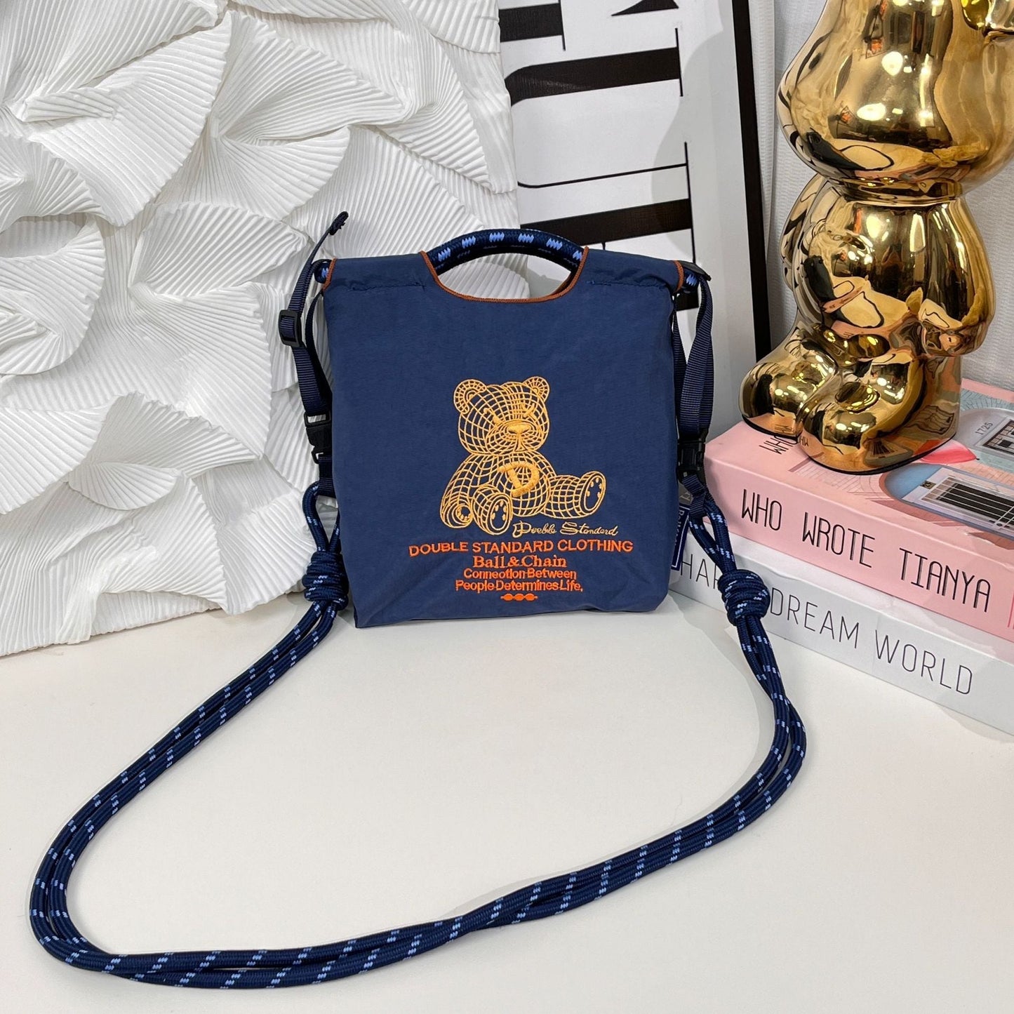 Mini Embrodered Nylon Shopping Shoulder Bag