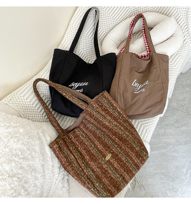 Plaid Striped Color Block Large Capacity Tote Bag