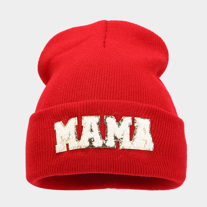 Simple Solid Color Letter Embroidery Knit Beanie