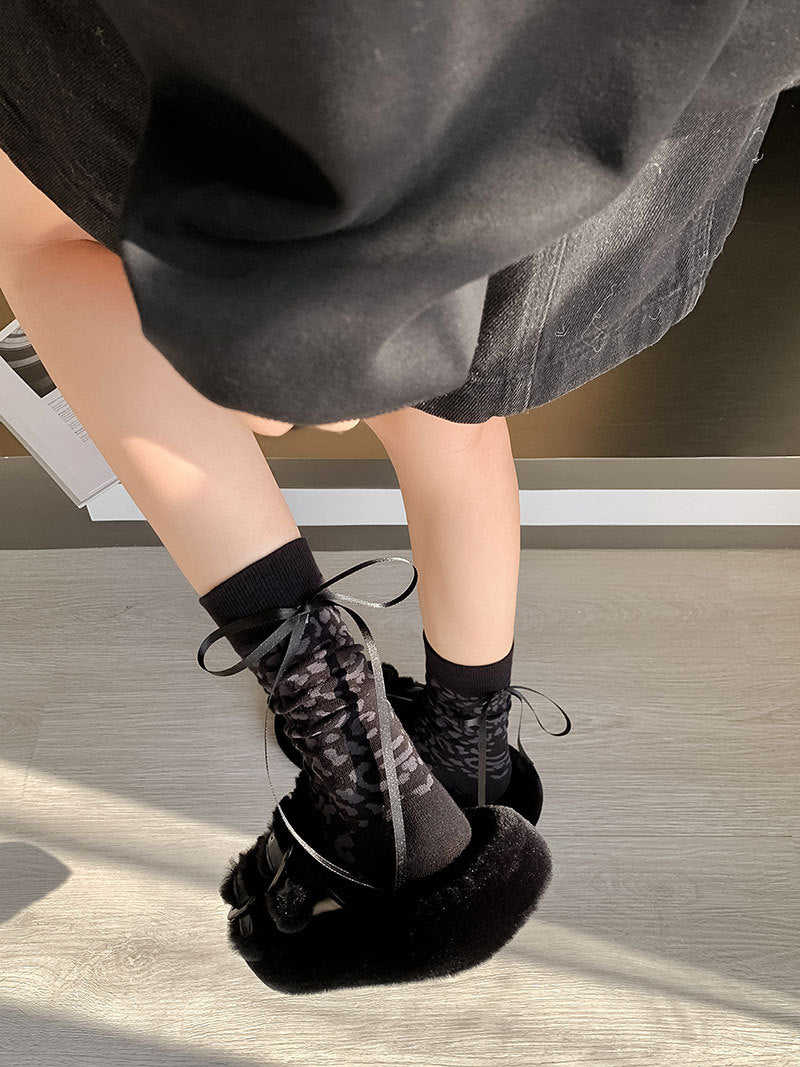 Leopard Bow Color Block Sweet Socks
