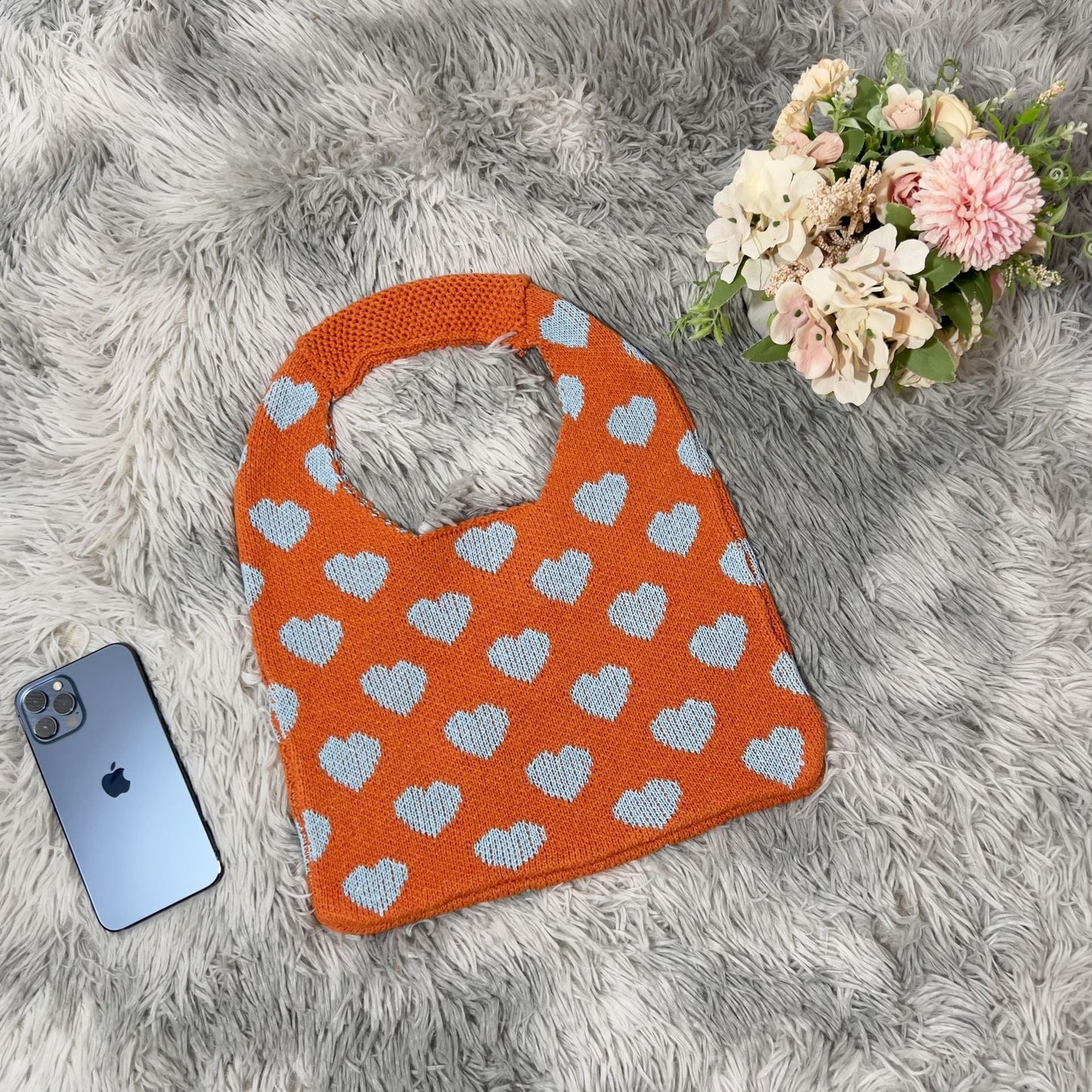 Cute Love Color Block Knit Shoulder Bag