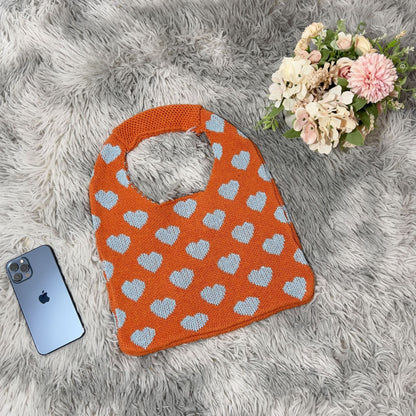 Cute Love Color Block Knit Shoulder Bag