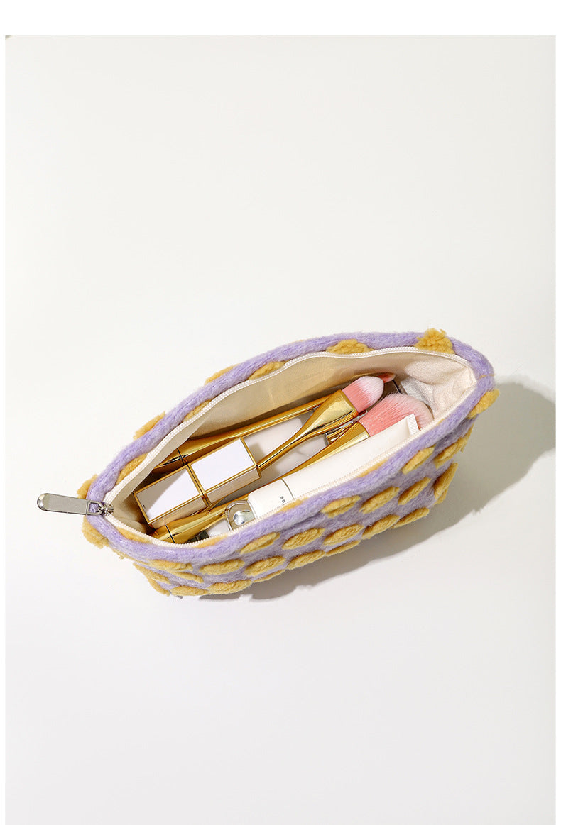 Waffle Plush Color Block Cosmetic Bag