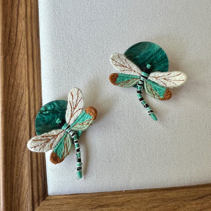 Vintage Green Dragonfly Stud Earrings
