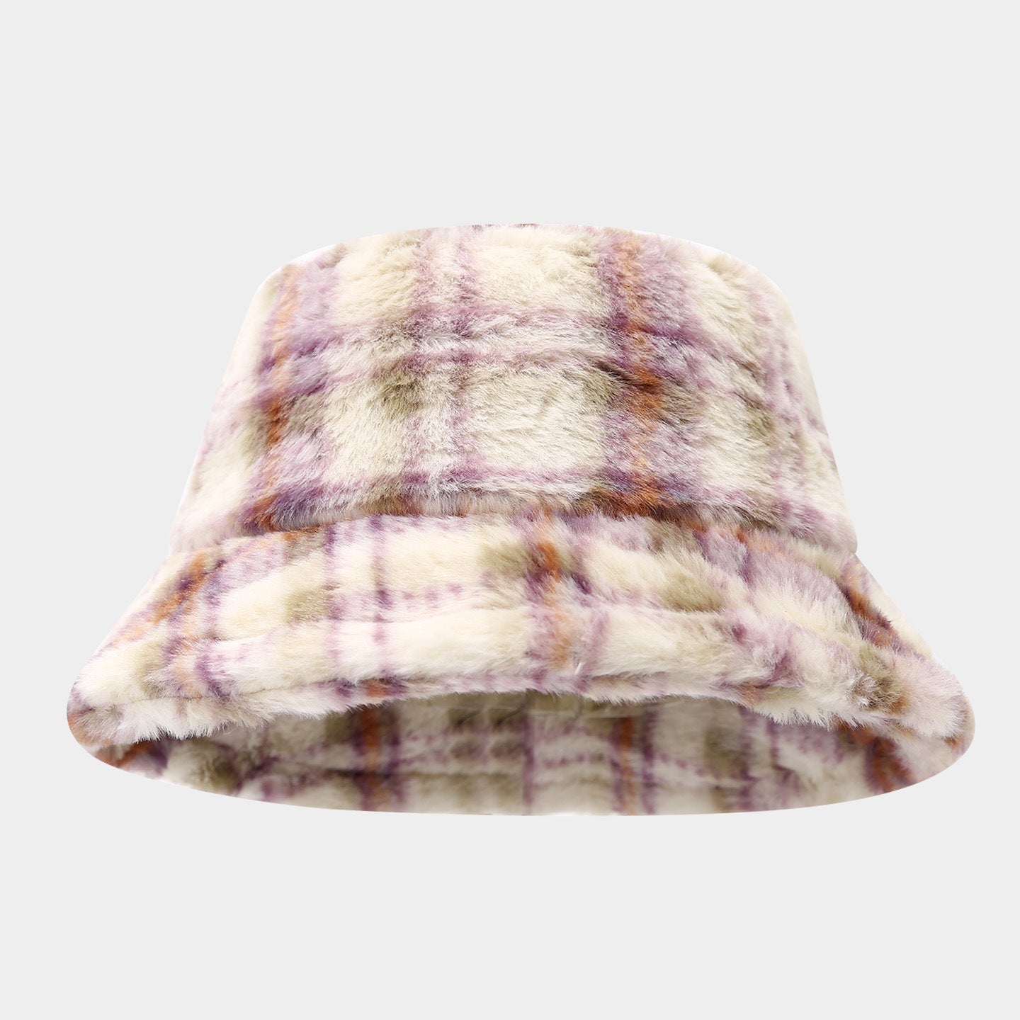 Color Block Plaid Soft Fleece Bucket Hat