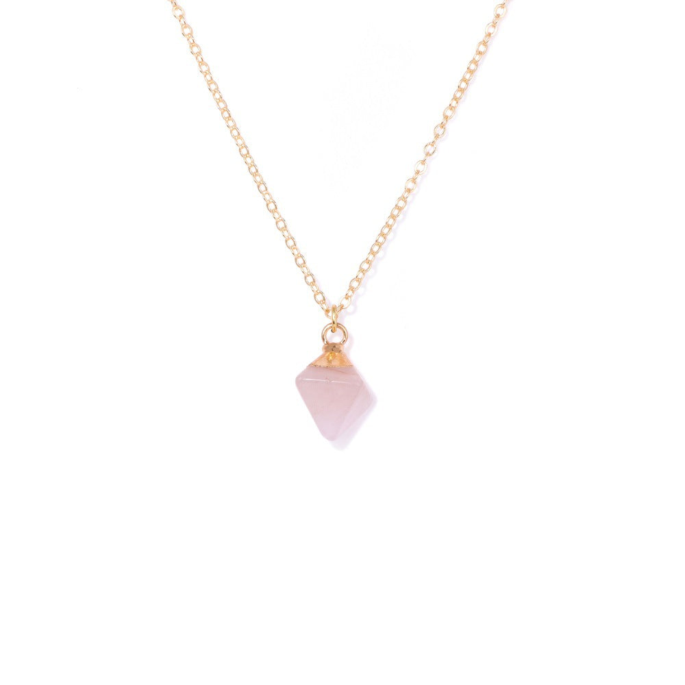 Irregiular Pink Crystal Pendant Simple Neckalces