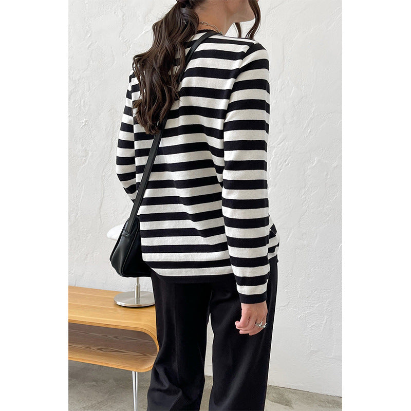 Round Collar Stripe Vintage Sweater
