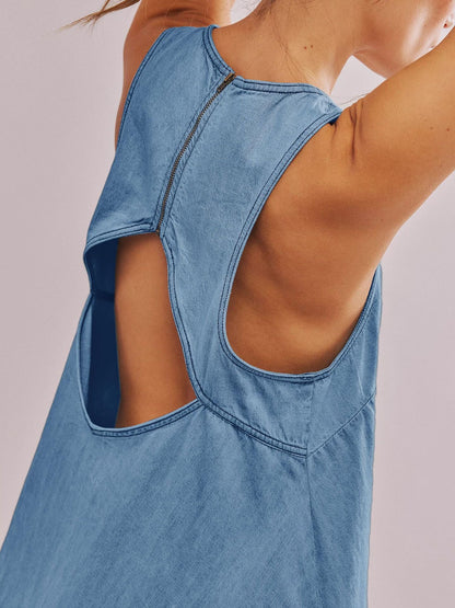Denim Round Neck Sleeveless Mini Dress