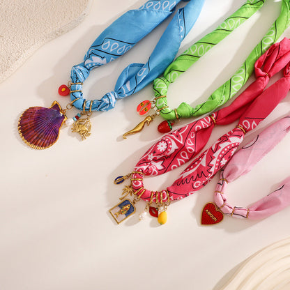 Cute Heart Pendant Colorful Scarf Necklace