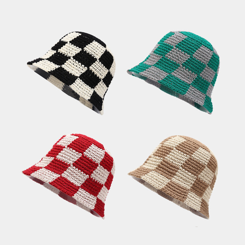 Crochet Knit Plaid Classic Bucket Hat