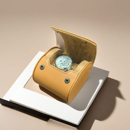 Solid Color PU Leather Watch Roll Case