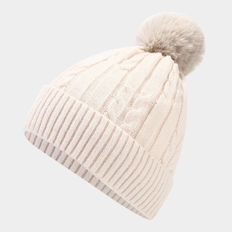 Twist Padded Solid Color Knit Pom Beanie
