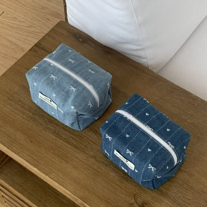 Denim Bow Print Mini Storage Bag