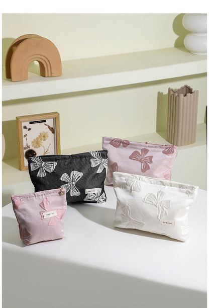 Bows Jacquard Handbag Portable Cosmetic Bag