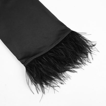 Feather Solid Color Casual Sleepwear Dress