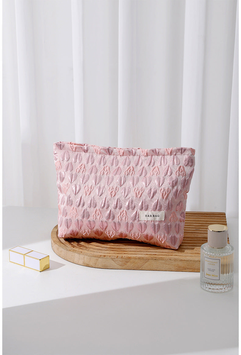 Love Jacquard Color Block Portable Cosmetic Bag