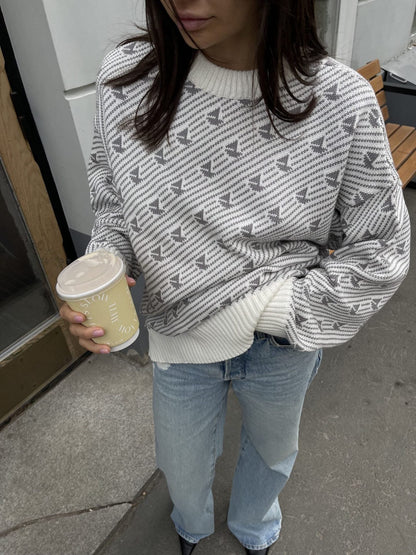 Print Contrast Color Loose Sweater