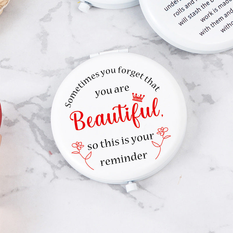 White Letter Mini Portable Makeup Mirror