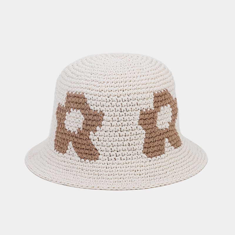 Floral Pattern Contrast Color Crochet Bucket Hat