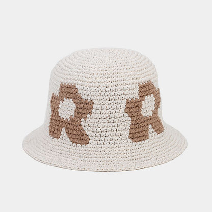 Floral Pattern Contrast Color Crochet Bucket Hat