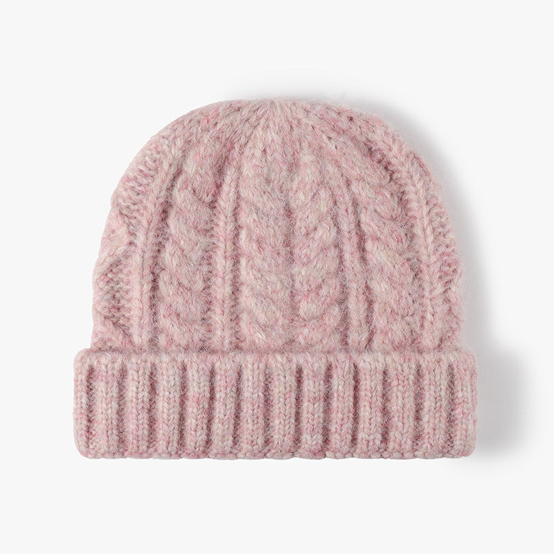 Solid Color Knit Hat Jacquard Padded Beanie