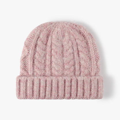 Solid Color Knit Hat Jacquard Padded Beanie