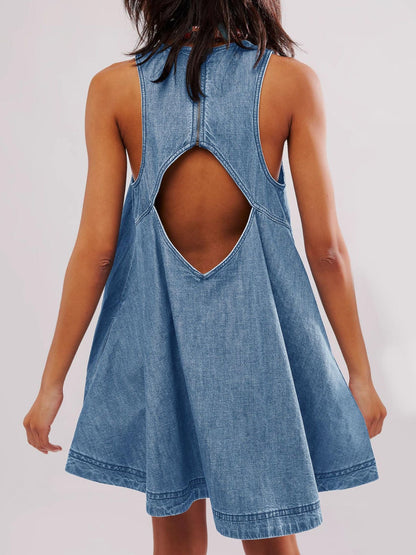 Denim Round Neck Sleeveless Mini Dress