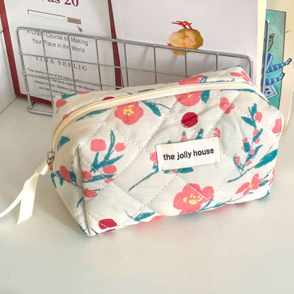 Flower Color Block Padded Make Up Bag
