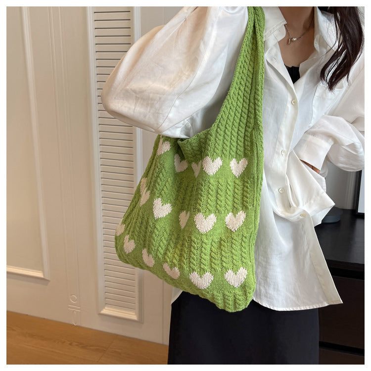 Love Print Color Block Simple Knit Shoulder Bag